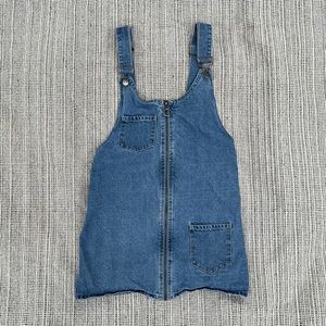 Denim Pinafore Overall Dress with Front Zip
